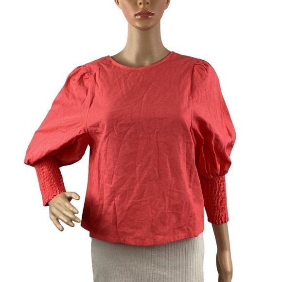 Stella & Dot Double Take 2 Way Puff Sleeve Top Size M Coral - Picture 1 of 5